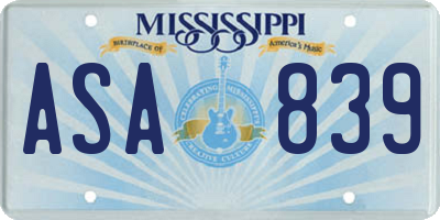 MS license plate ASA839