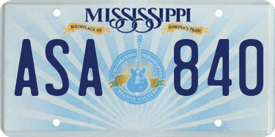 MS license plate ASA840
