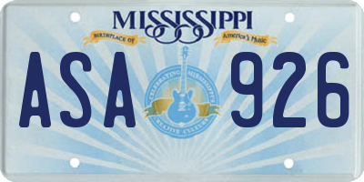 MS license plate ASA926