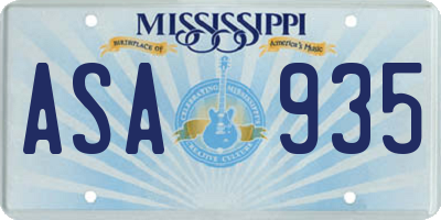 MS license plate ASA935