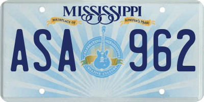 MS license plate ASA962