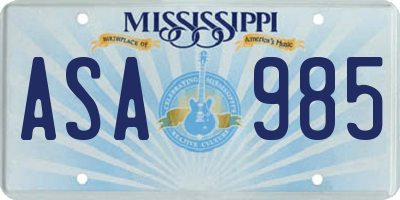 MS license plate ASA985