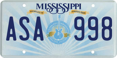 MS license plate ASA998