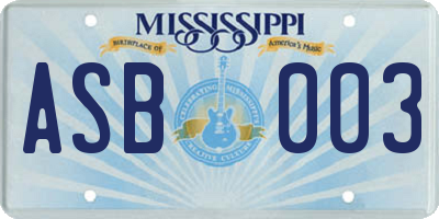 MS license plate ASB003