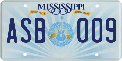 MS license plate ASB009