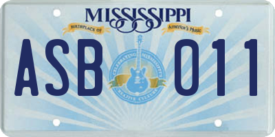 MS license plate ASB011