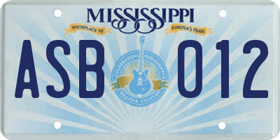 MS license plate ASB012
