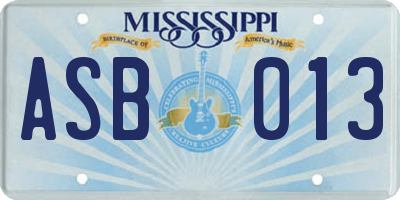 MS license plate ASB013