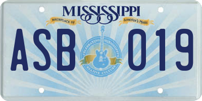 MS license plate ASB019
