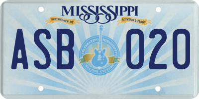 MS license plate ASB020