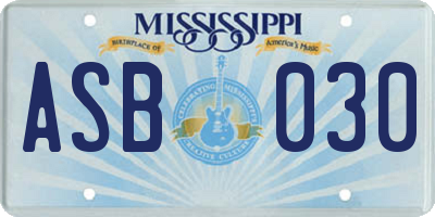 MS license plate ASB030