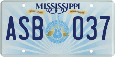 MS license plate ASB037