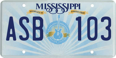 MS license plate ASB103