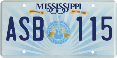 MS license plate ASB115