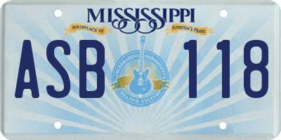 MS license plate ASB118