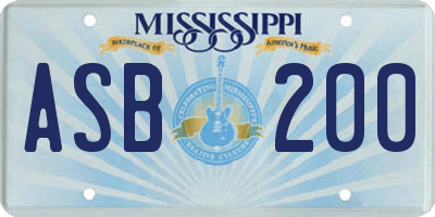 MS license plate ASB200