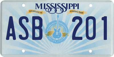 MS license plate ASB201