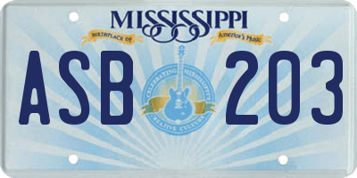 MS license plate ASB203