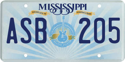 MS license plate ASB205