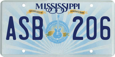 MS license plate ASB206