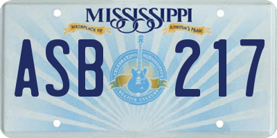 MS license plate ASB217