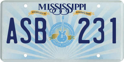 MS license plate ASB231