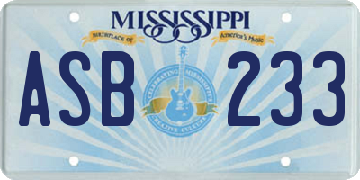 MS license plate ASB233