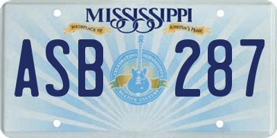 MS license plate ASB287