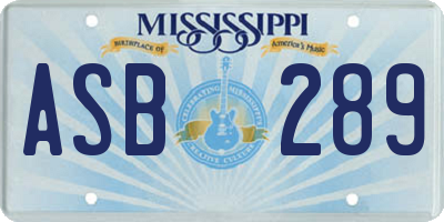 MS license plate ASB289