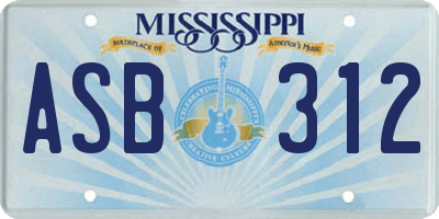 MS license plate ASB312