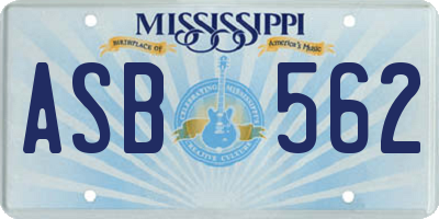 MS license plate ASB562