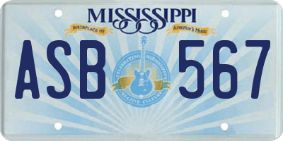 MS license plate ASB567