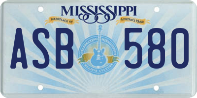 MS license plate ASB580