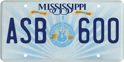 MS license plate ASB600