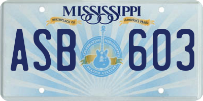 MS license plate ASB603