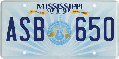 MS license plate ASB650