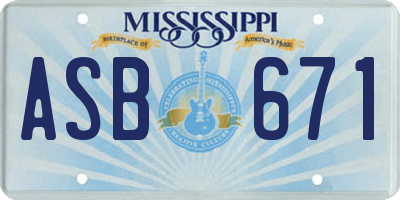 MS license plate ASB671