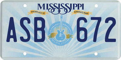 MS license plate ASB672