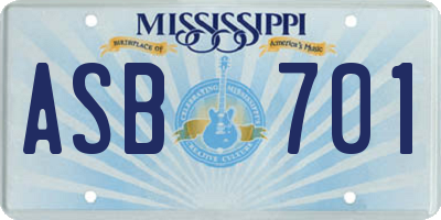 MS license plate ASB701