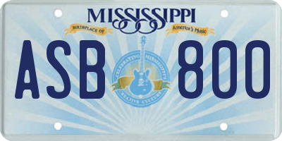MS license plate ASB800