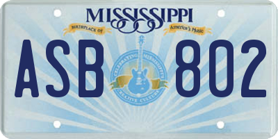 MS license plate ASB802