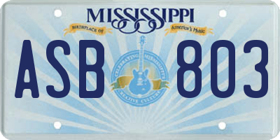 MS license plate ASB803