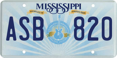 MS license plate ASB820