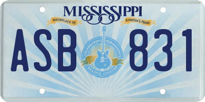 MS license plate ASB831