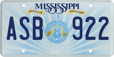 MS license plate ASB922