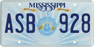 MS license plate ASB928