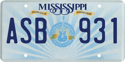 MS license plate ASB931