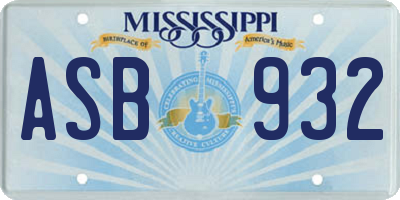 MS license plate ASB932