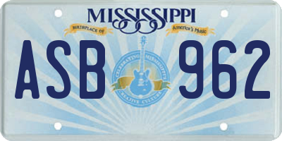 MS license plate ASB962