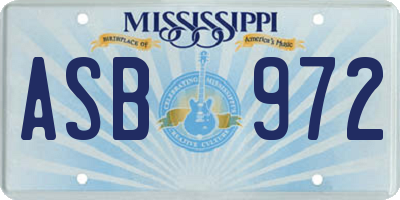 MS license plate ASB972
